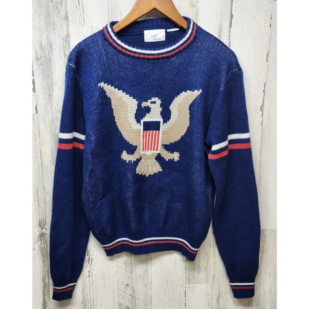 VINTAGE Repage Sweater Men S Blue 80's Style Great Seal Of United States Design